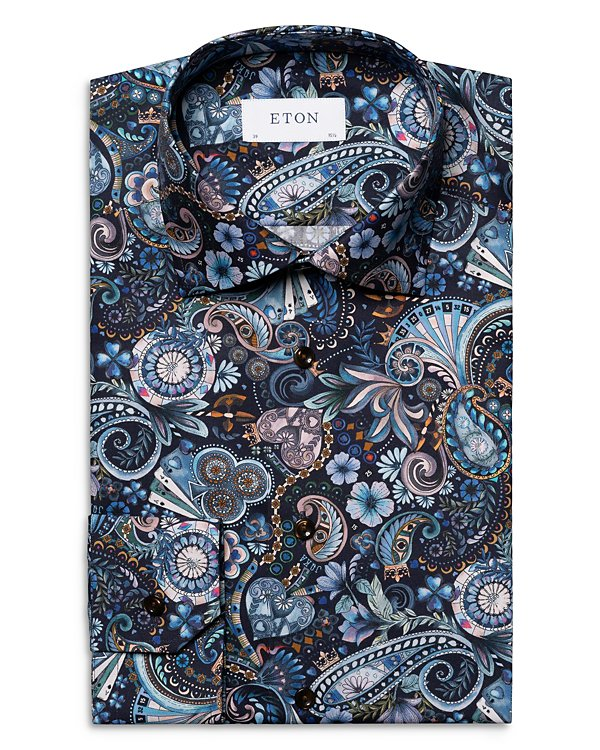 Eton Printed Slim Fit Dress Shirt MSRP $290