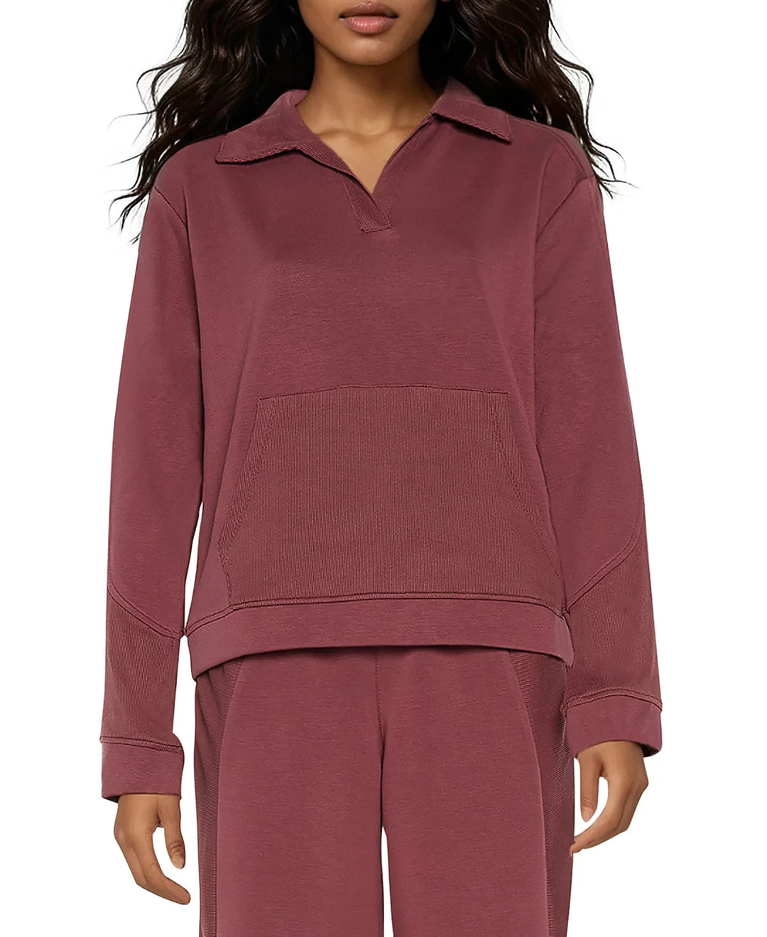 Three Dots Kendra Collared V-Neck Long-Sleeve Top MSRP $88