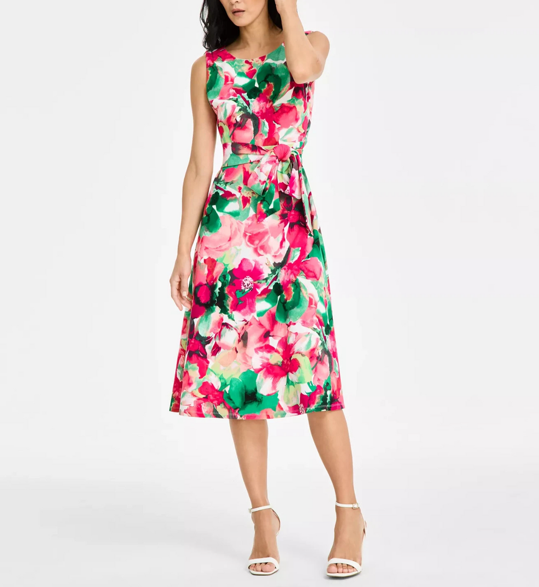 Kasper Printed Scuba Tie-Waist Dress MSRP $99