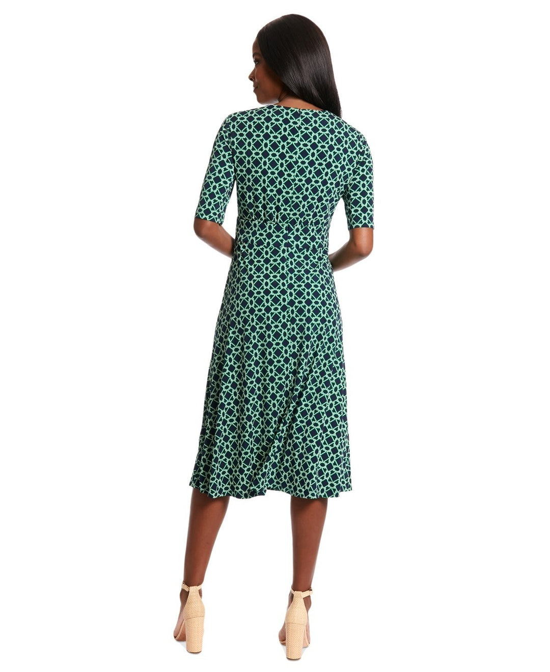 London Times Women's Printed Elbow-Sleeve A-Line Dress MSRP $89