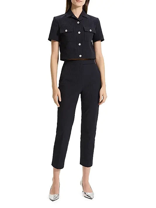 Theory Shrunke Cotton-Blend Button-Front Crop Shirt MSRP $225