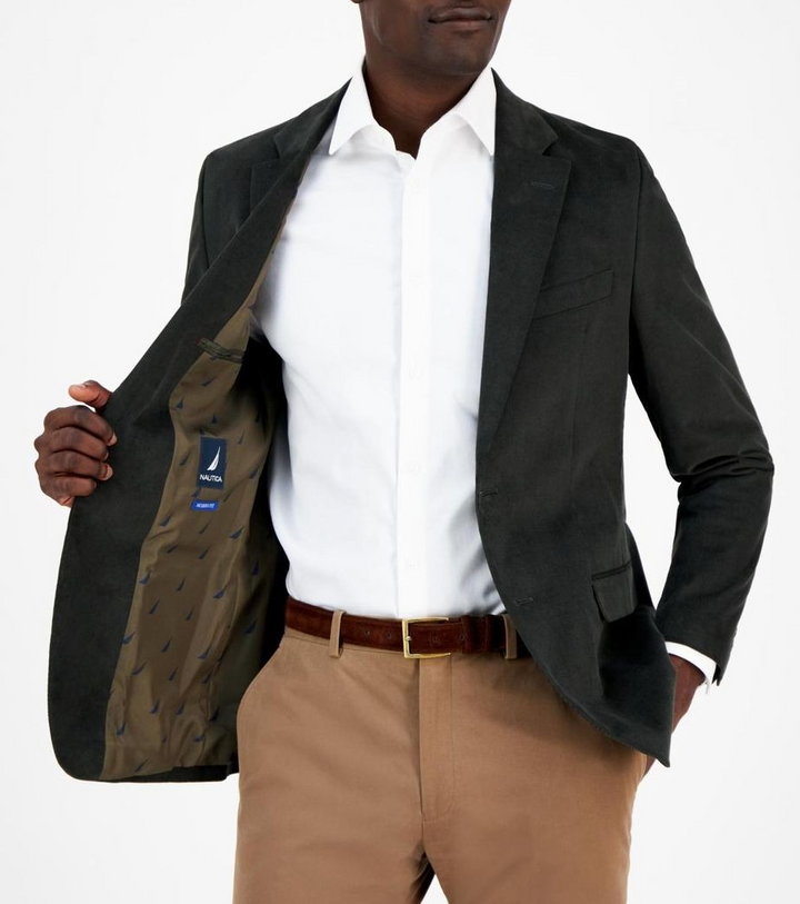 Nautica Men's Modern-Fit Solid Stretch Corduroy Elbow Patch Sport Coat MSRP $295