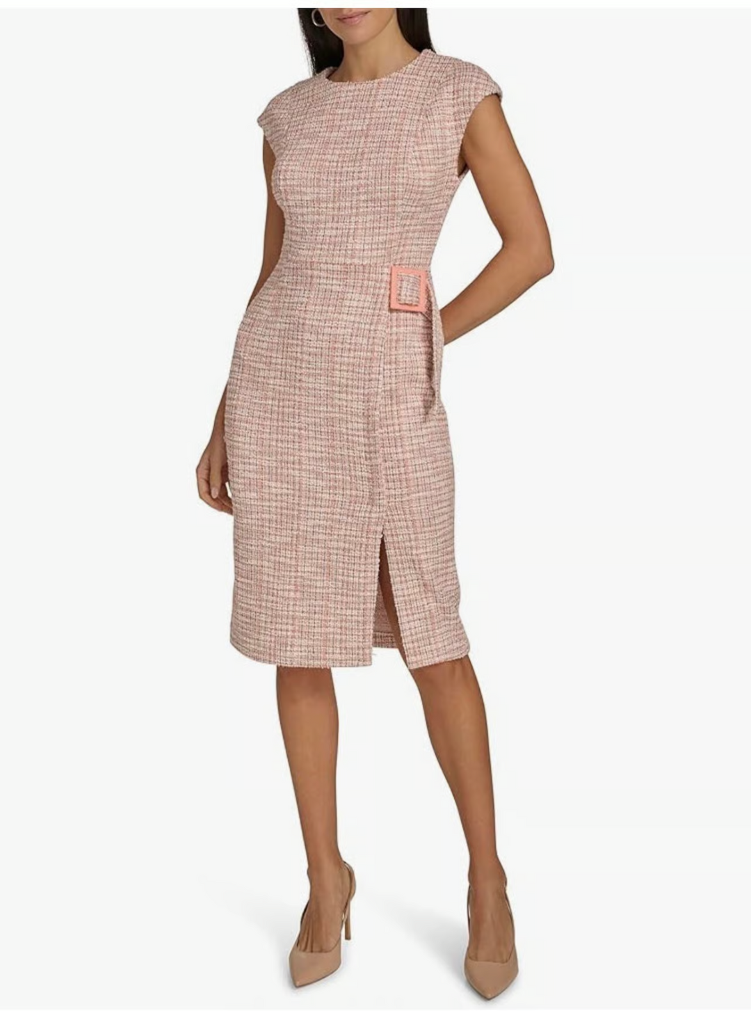 Calvin Klein Women's Tweed Side-Buckle Cap-Sleeve Sheath Dress MSRP $134