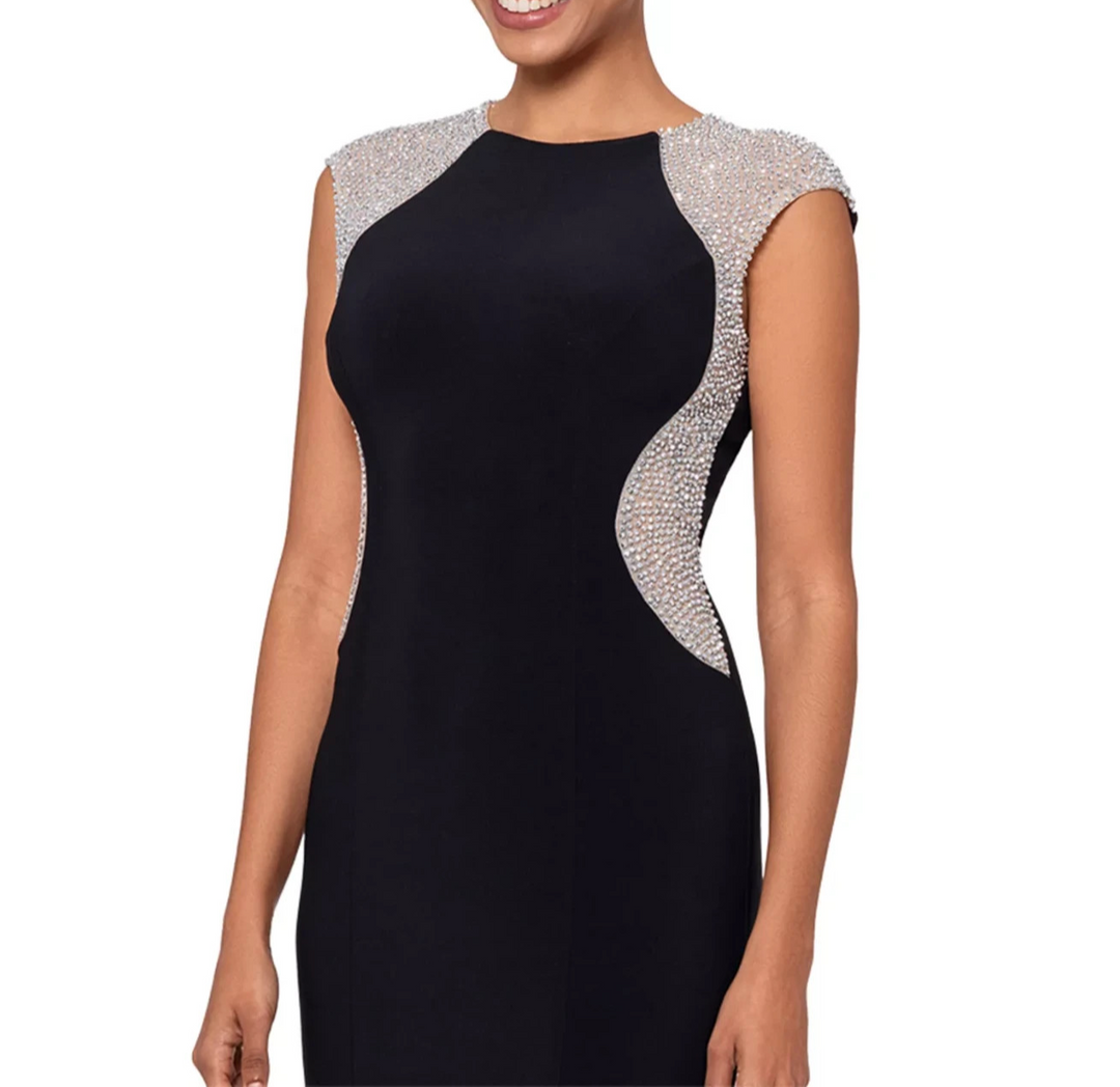 XSCAPE Women's Rhinestone Illusion-Trim Gown MSRP $189