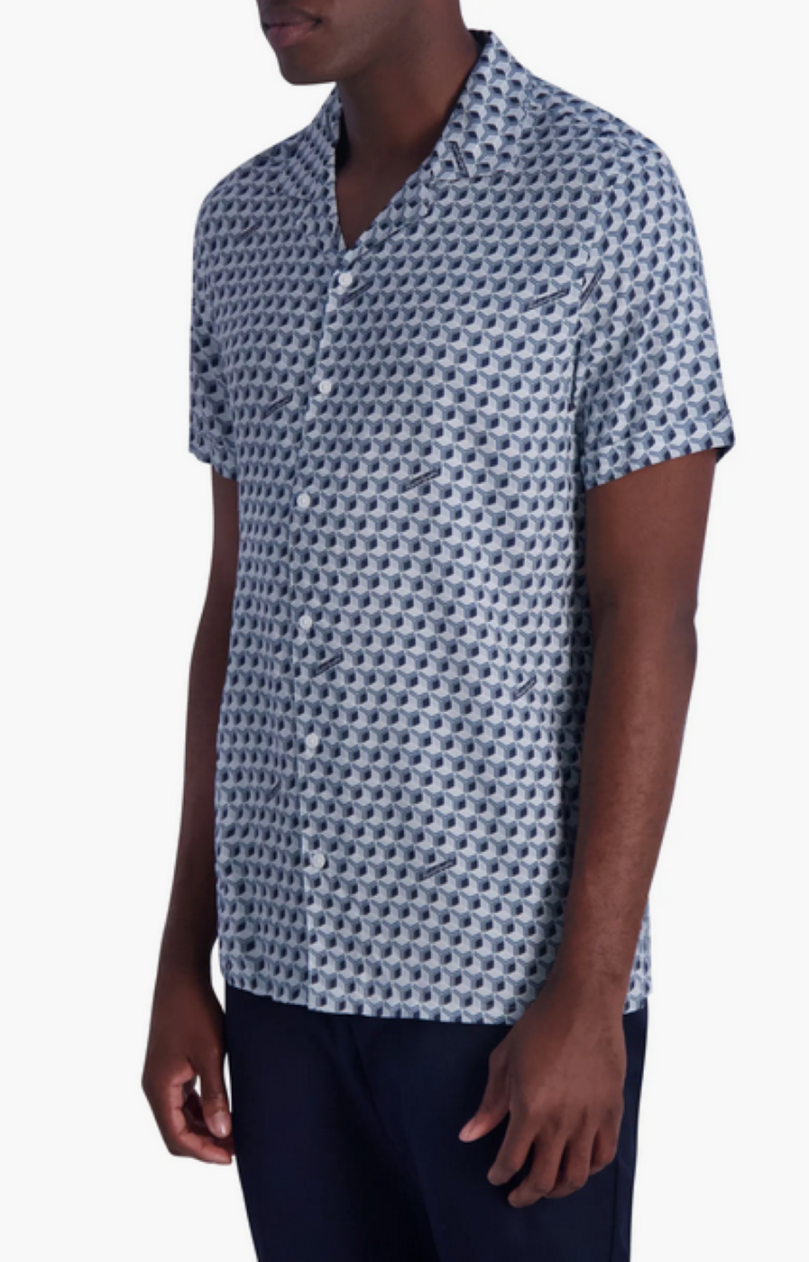 Karl Lagerfeld Paris Geo Print Short Sleeve Button-Up Shirt MSRP $119