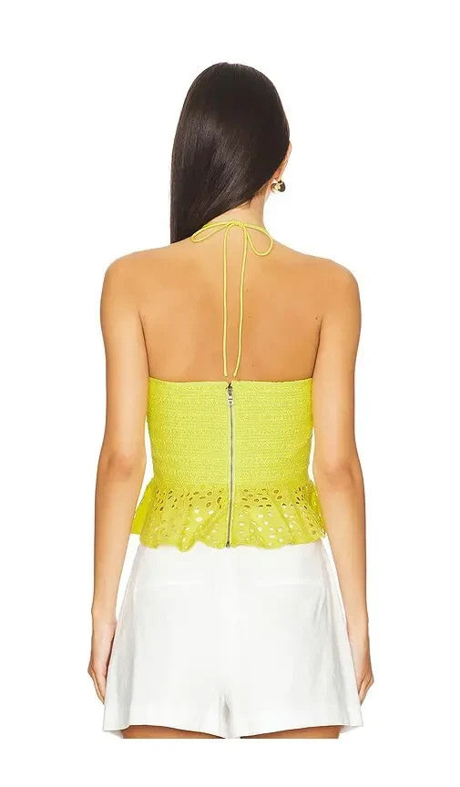 Alice + Olivia Women's Halter Eyelet Peplum Crop Top MSRP $275