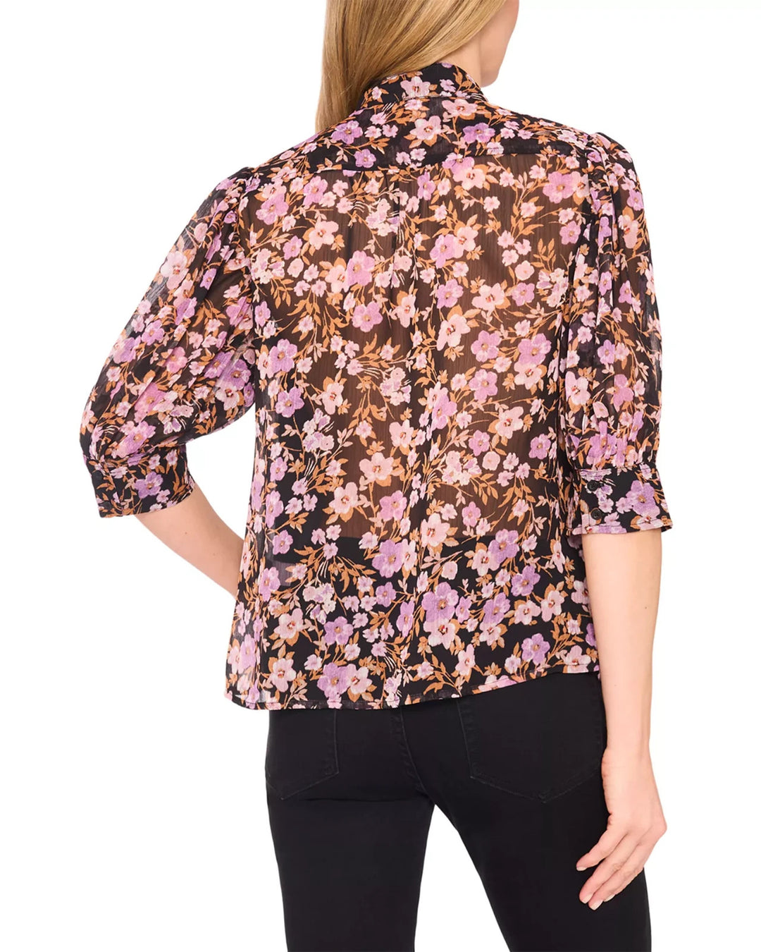 CeCe Printed Ruched Sleeve Top MSRP $69