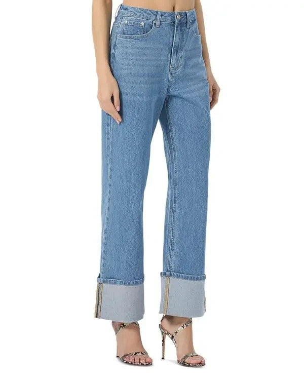 AFRM high rise wide leg cuff stretch jeans MSRP $108