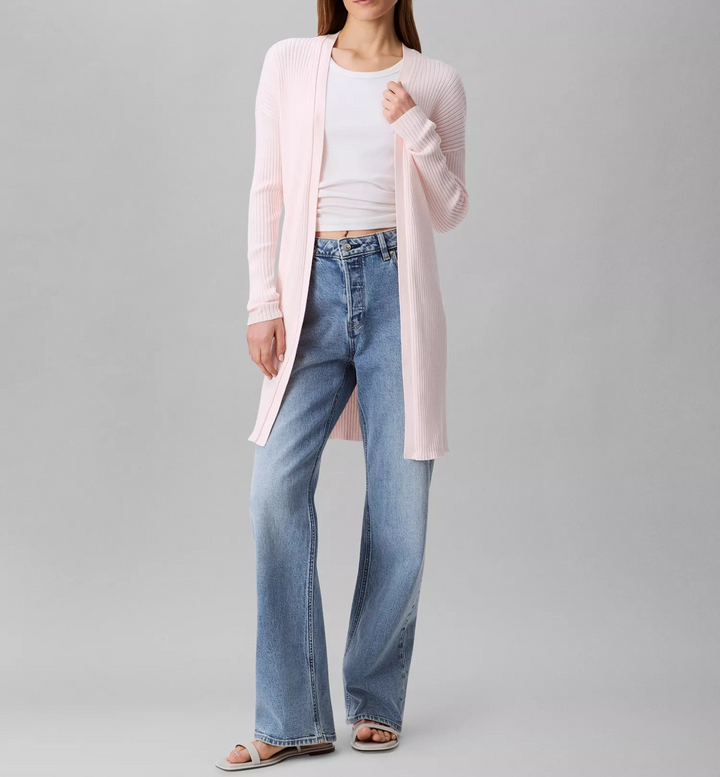 Calvin Klein Women's Cotton Ribbed Open-Front Duster Cardigan MSRP $99