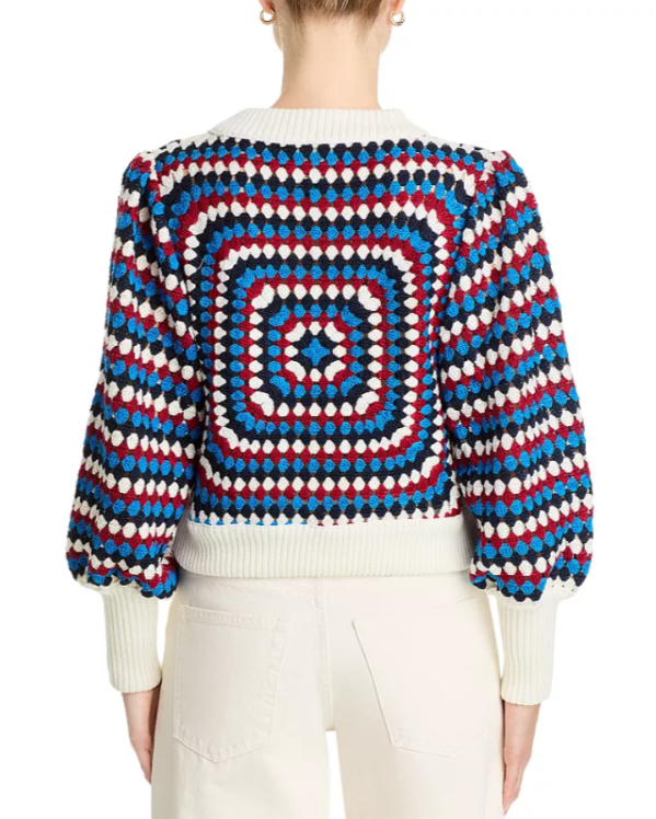 FARM Rio Crocheted Balloon Sleeve Sweater MSRP $270