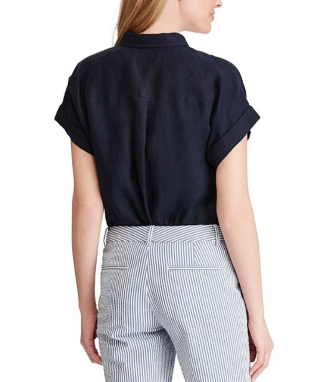 LAUREN Ralph Lauren Linen Button-Down Top MSRP $99