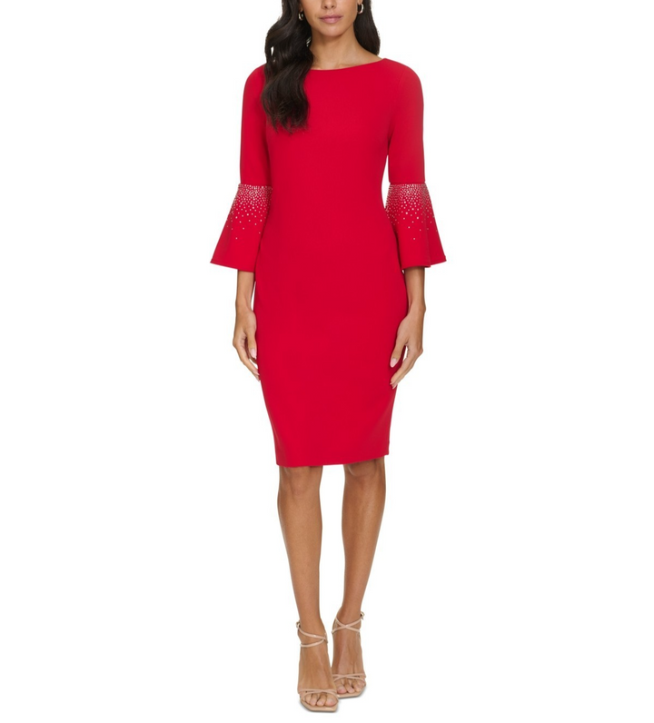 Calvin Klein Embellished Bell-Sleeve Sheath Dress MSRP $139