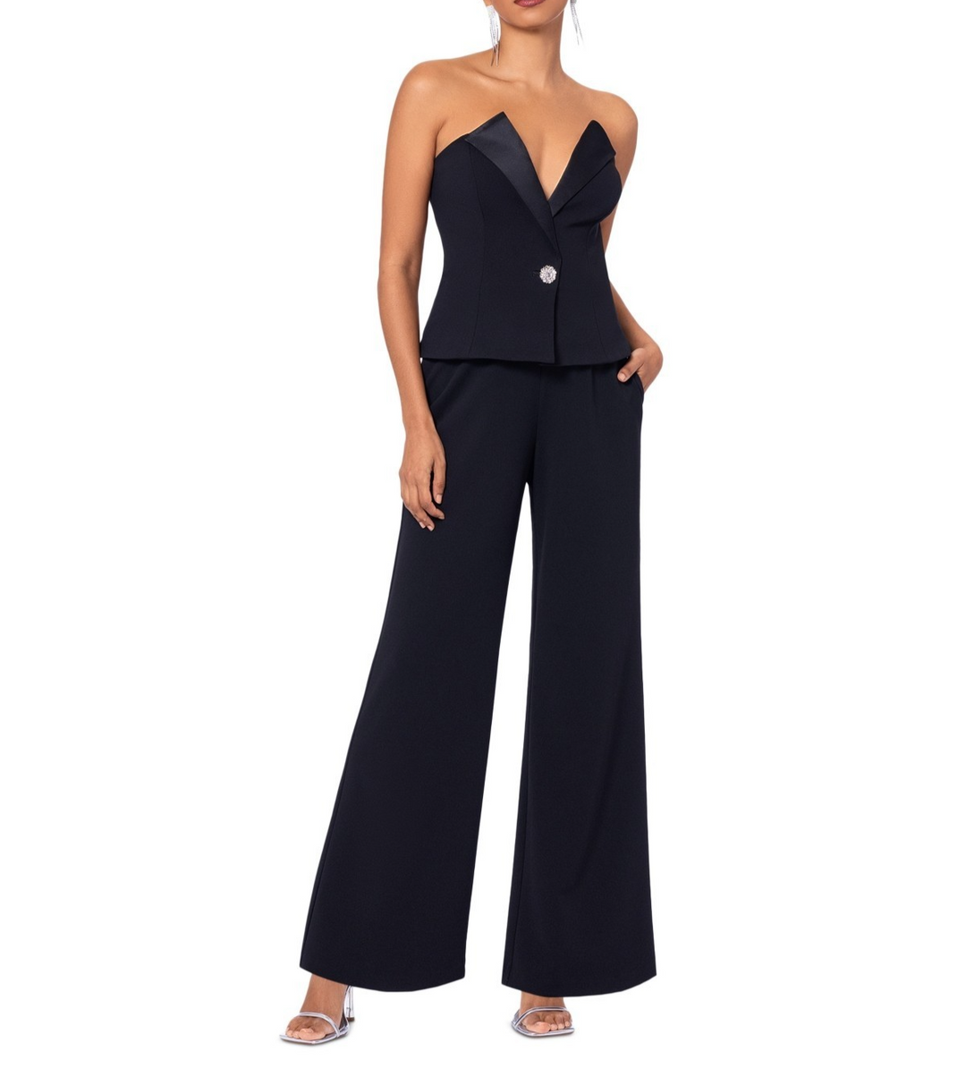 Betsy & Adam Women's Strapless Tuxedo Jumpsuit MSRP $249