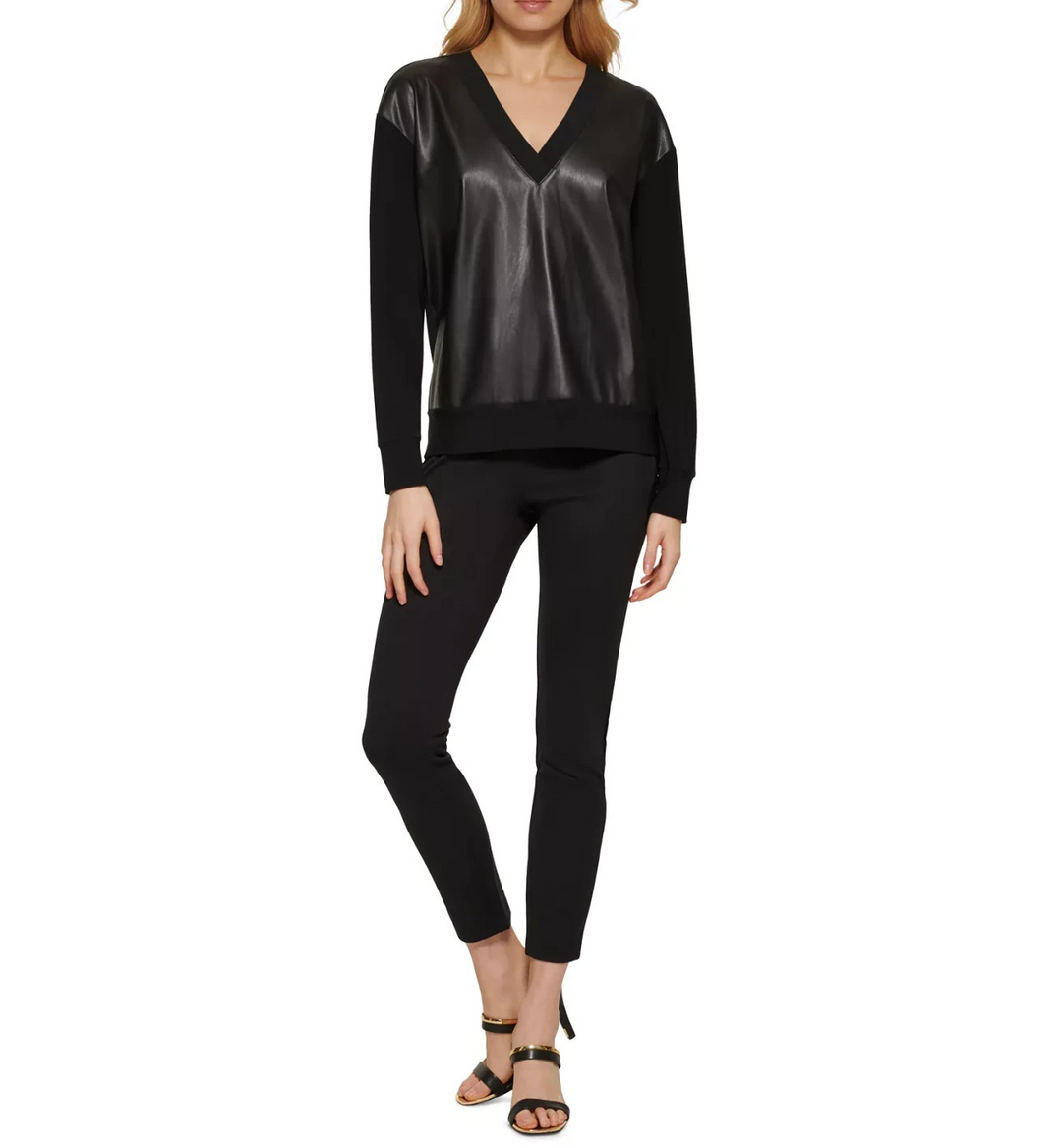 DKNY Faux-Leather Front Sweatshirt MSRP $89