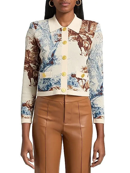 L'Agence Osiris Jacquard Collared Cardigan MSRP $495