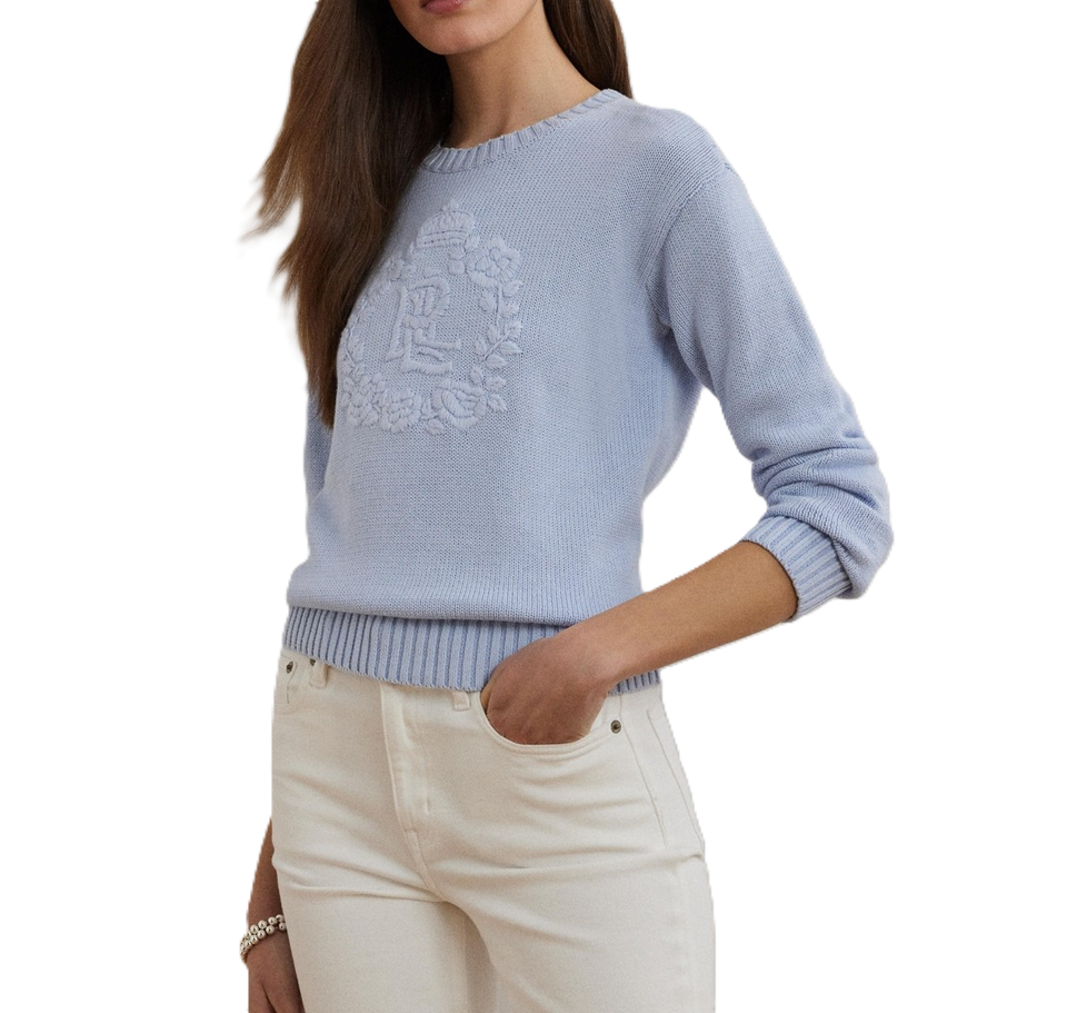 Lauren Ralph Lauren Floral-Logo Combed Cotton Sweater MSRP $165