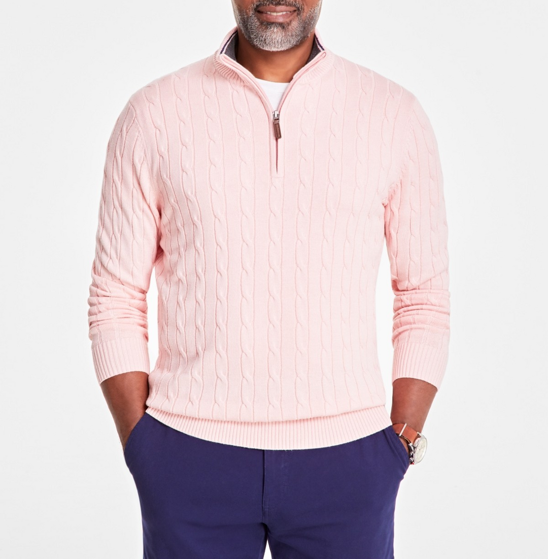 Club Room Men's Cable Knit Quarter-Zip Cotton Sweater MSRP $75