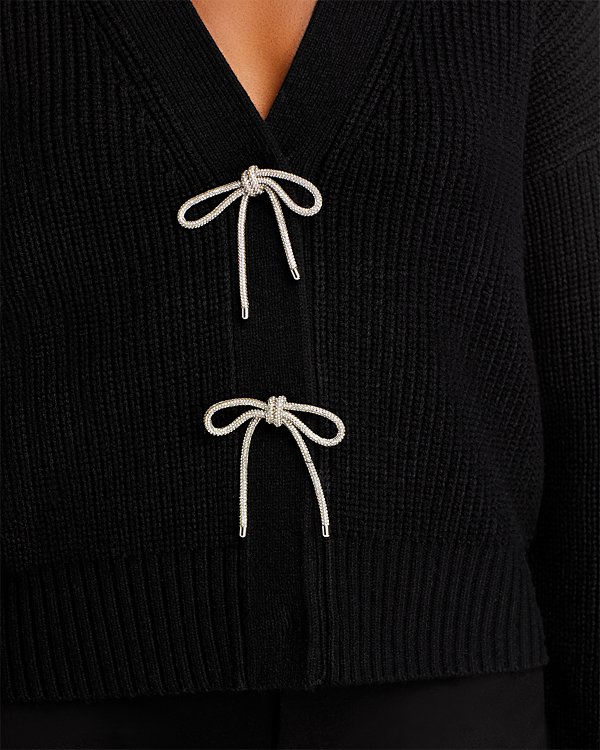 French Connection Women's Babysoft Sparkly Bow Cardigan MSRP $118