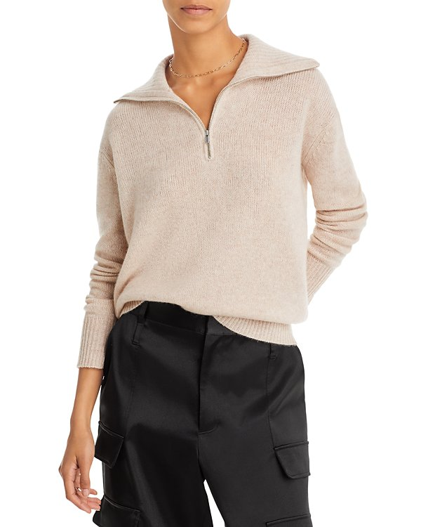 C by Bloomingdale's Cashmere Drop Shoulder Half Zip Cashmere Sweater MSRP $198