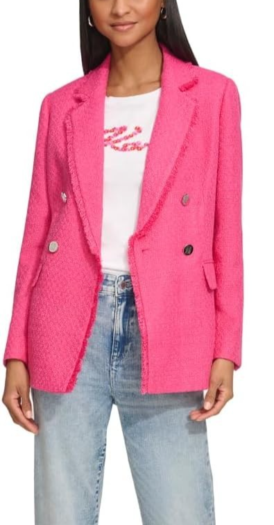 Karl Lagerfeld Paris Fringe Trim Tweed Blazer Jacket MSRP $199