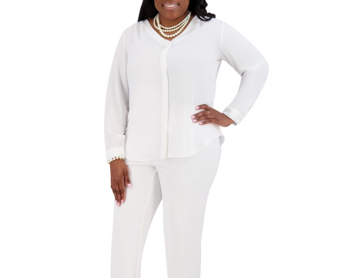 Kasper V-Neck Button-Front Long-Sleeve Blouse MSRP $69