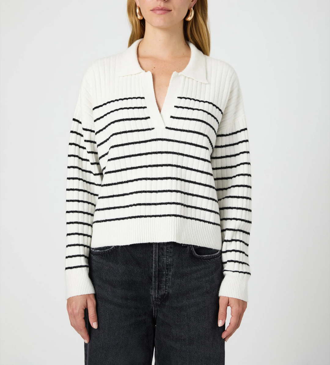 French Connection Vhari Collar Longsleeve Stripe Sweater MSRP $138