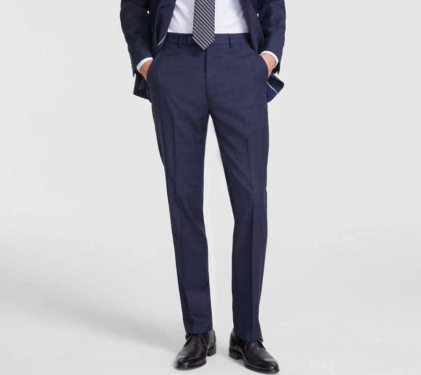 Calvin Klein Slim-Fit Wool-Blend Stretch Plaid Suit Separate Pant MSRP $200