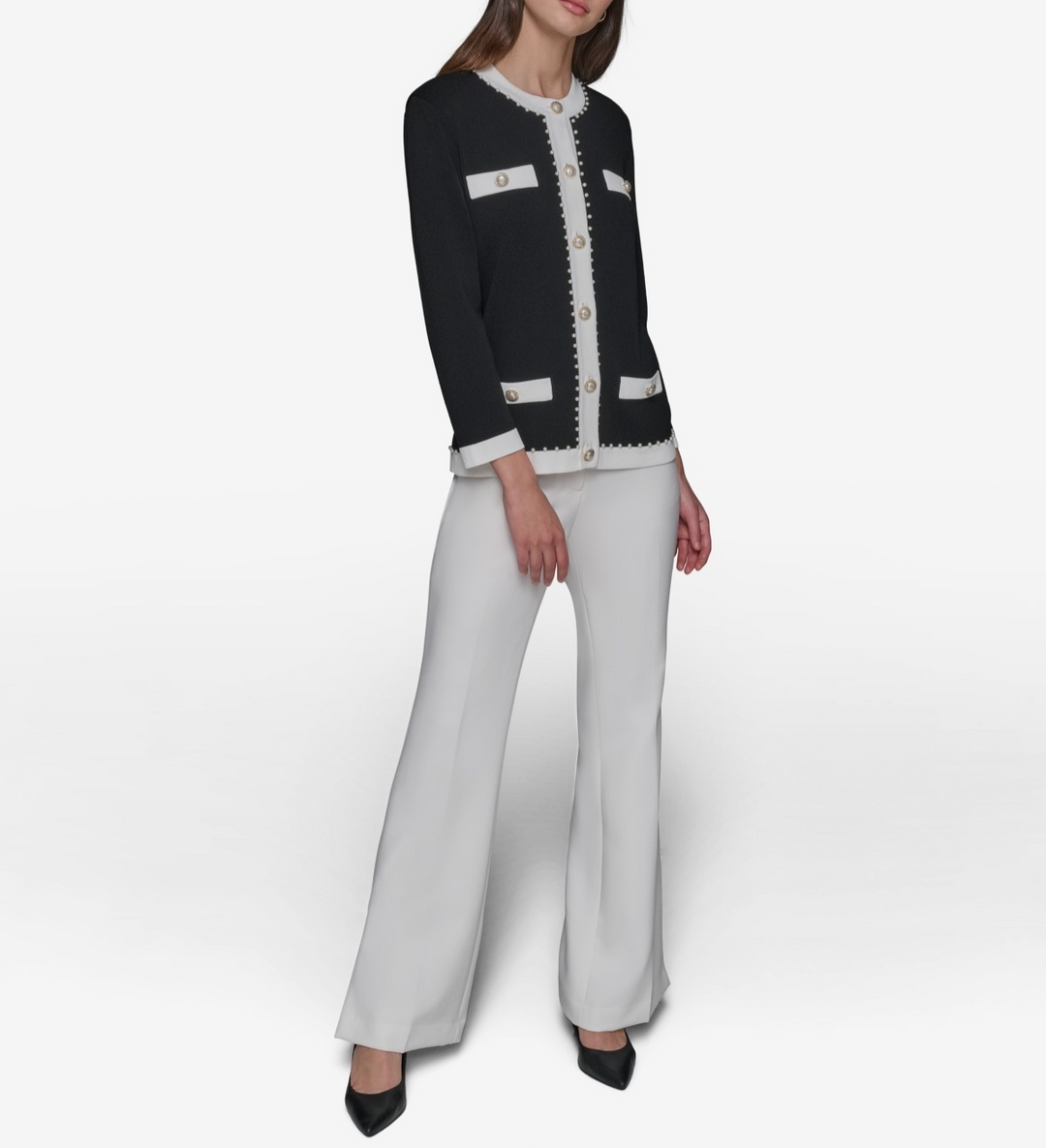 KARL LAGERFELD PARIS Faux-Pearl-Trim Cardigan MSRP $149