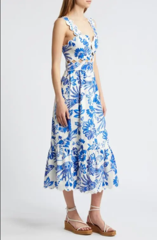 Farm Rio Flowerful Birds Cutout Midi Dress MSRP $285