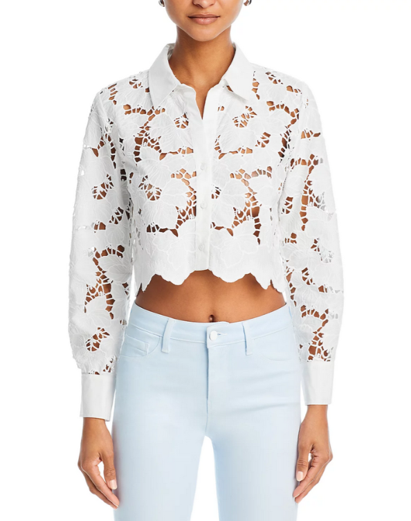 L'AGENCE Seychelle Lace Button Front Shirt MSRP $365