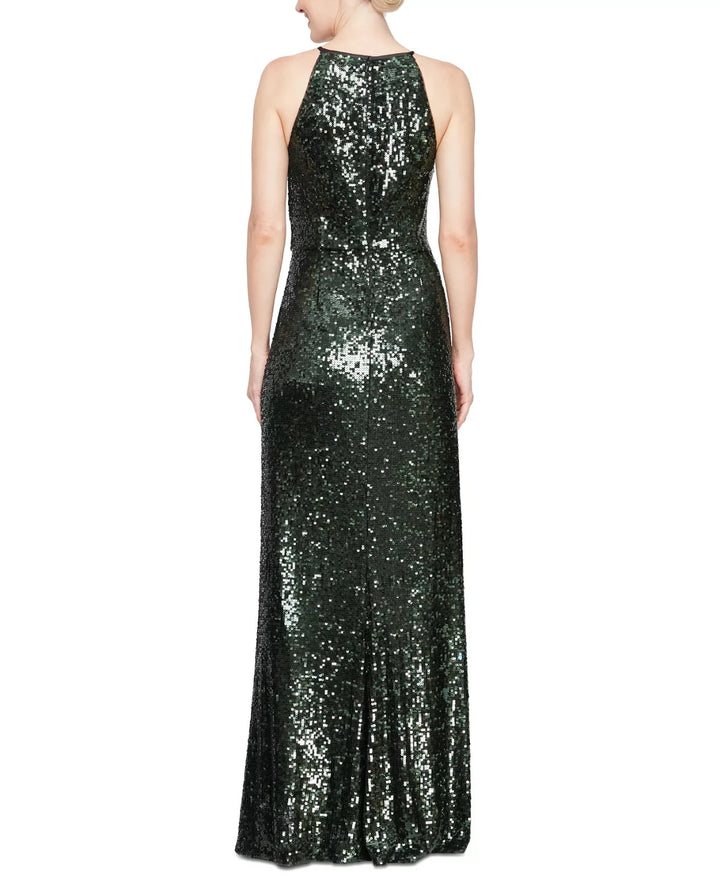 Alex Evenings Halter-Neck Sleeveless Sequined Gown MSRP $239