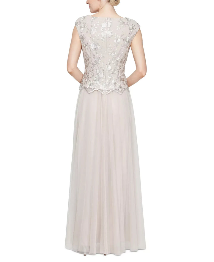 Alex Evenings Women's Embroidered Cap-Sleeve Tulle Gown MSRP $199