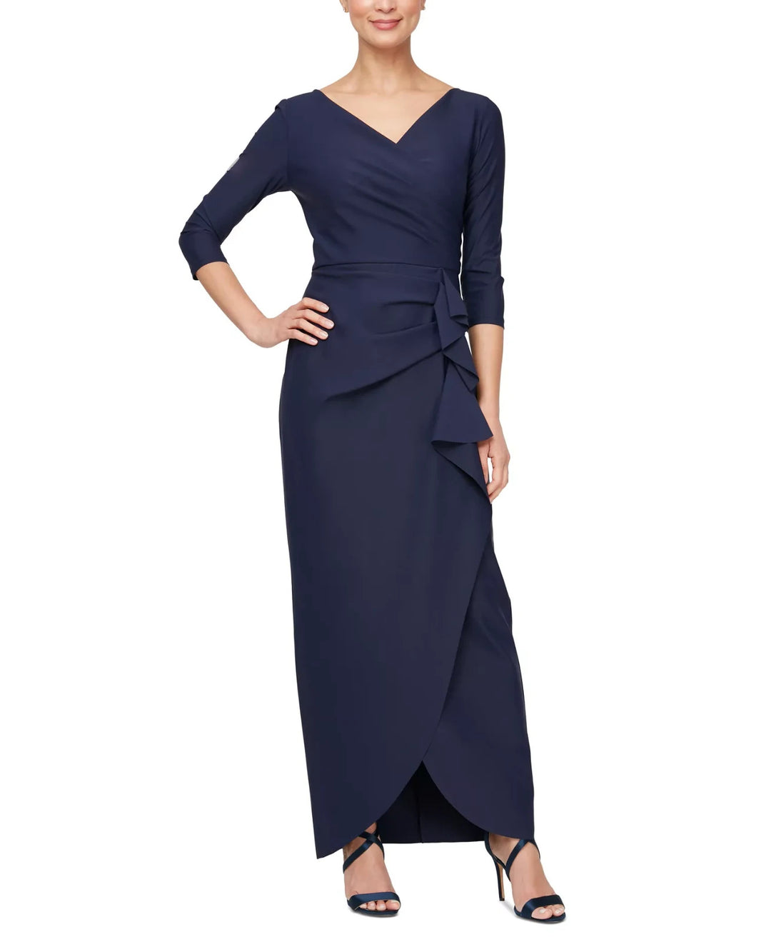 Alex Evenings Compression Surplice Draped 3/4-Sleeve Gown MSRP $279