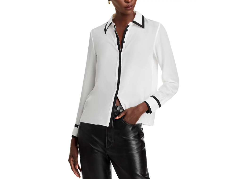 Alice and Olivia Willa Silk Placket Top MSRP $350