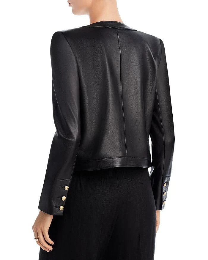 L'AGENCE Jayde Leather Open Front Jacket MSRP $1450