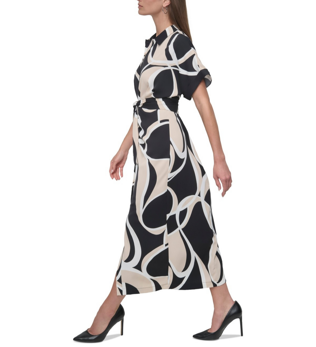 DKNY Short-Sleeve Tie-Waist Button-Front Dress MSRP $139