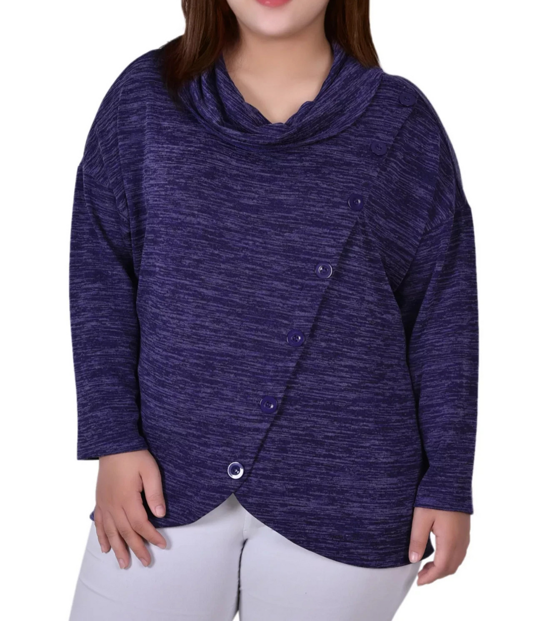 NY Collection Women's Plus Size Long Sleeve Cowl Neck Top MSRP $44