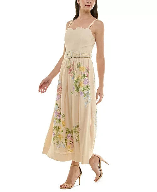 Taylor Floral-Print Belted Fit & Flare Dress MSRP $138