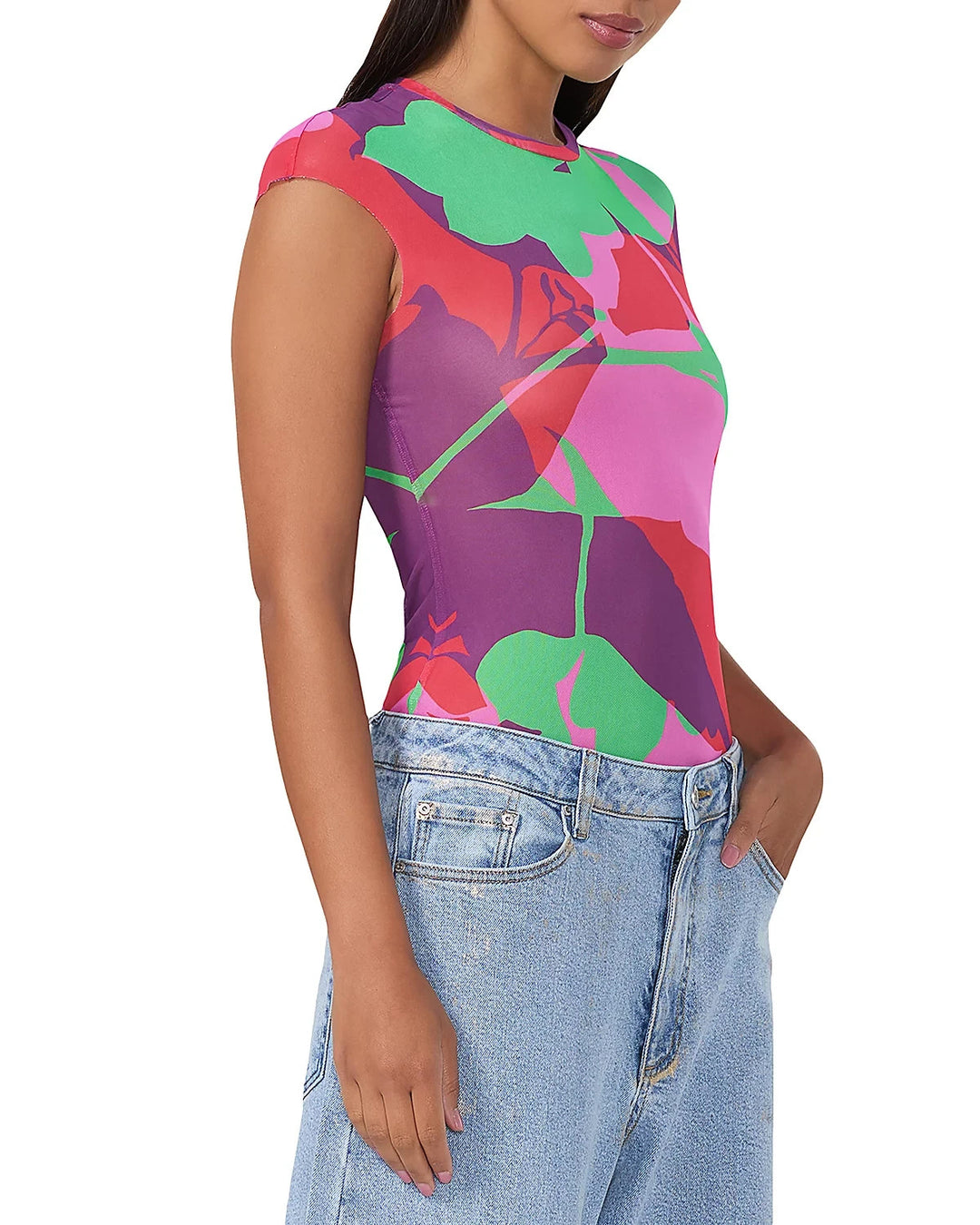 AFRM Nina Printed Cap Sleeve Tee MSRP $38
