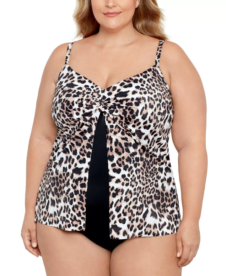 Swim Solutions Plus Size Knotted Flyaway Fauxkini One-Piece Swimsuit MSRP $122