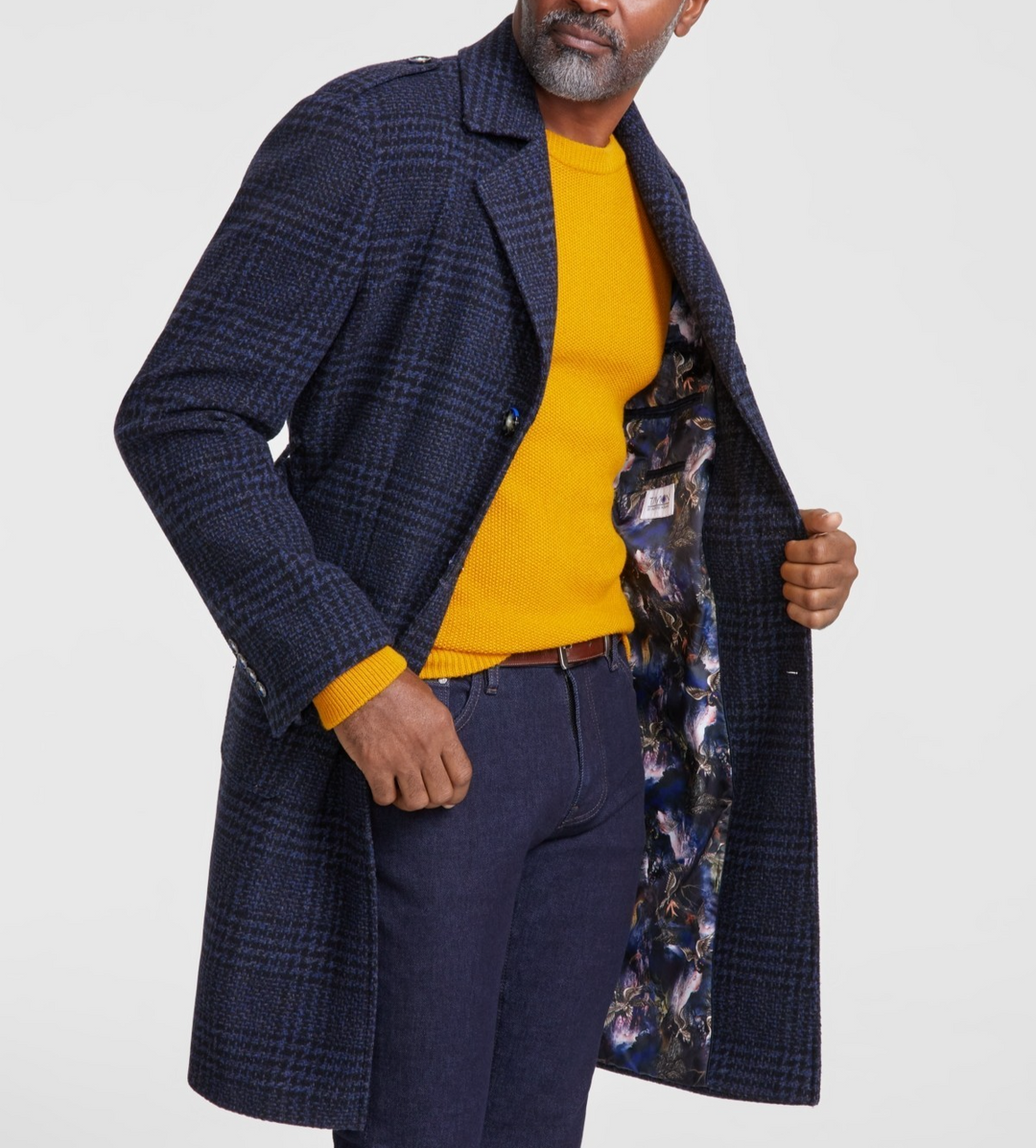 Tayion Collection Men's Classic-Fit Plaid Overcoat MSRP $495