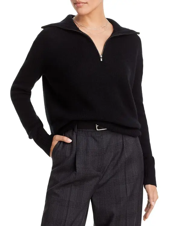 C by Bloomingdale's Cashmere Drop Shoulder Half Zip Cashmere Sweater MSRP $198
