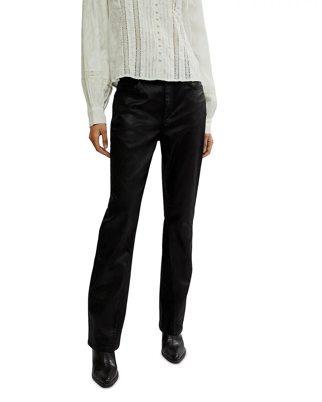 Free People Xena Coated High Rise Slim Straight Jeans MSRP $128