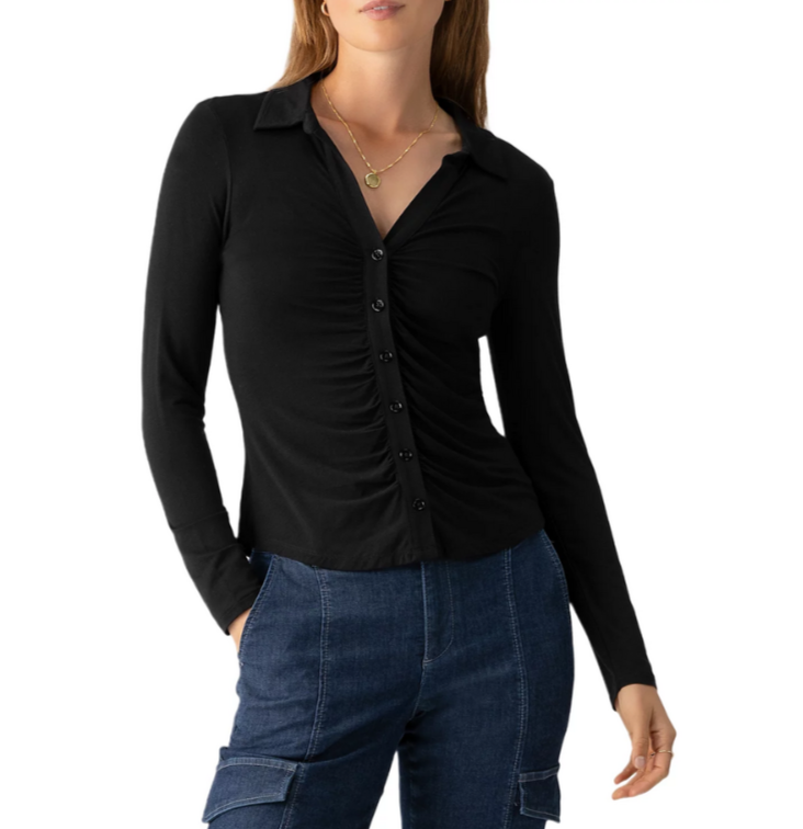 Sanctuary Dreamgirl Ruched Knit Shirt MSRP $69