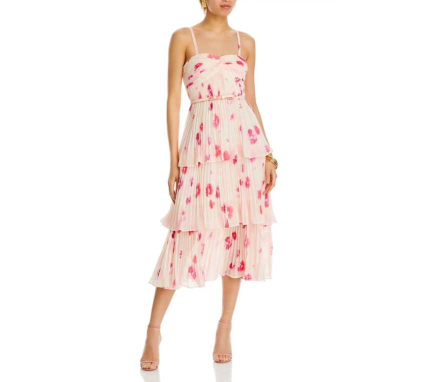 Self-Portrait Pleated Tiered Midi Dress MSRP $510