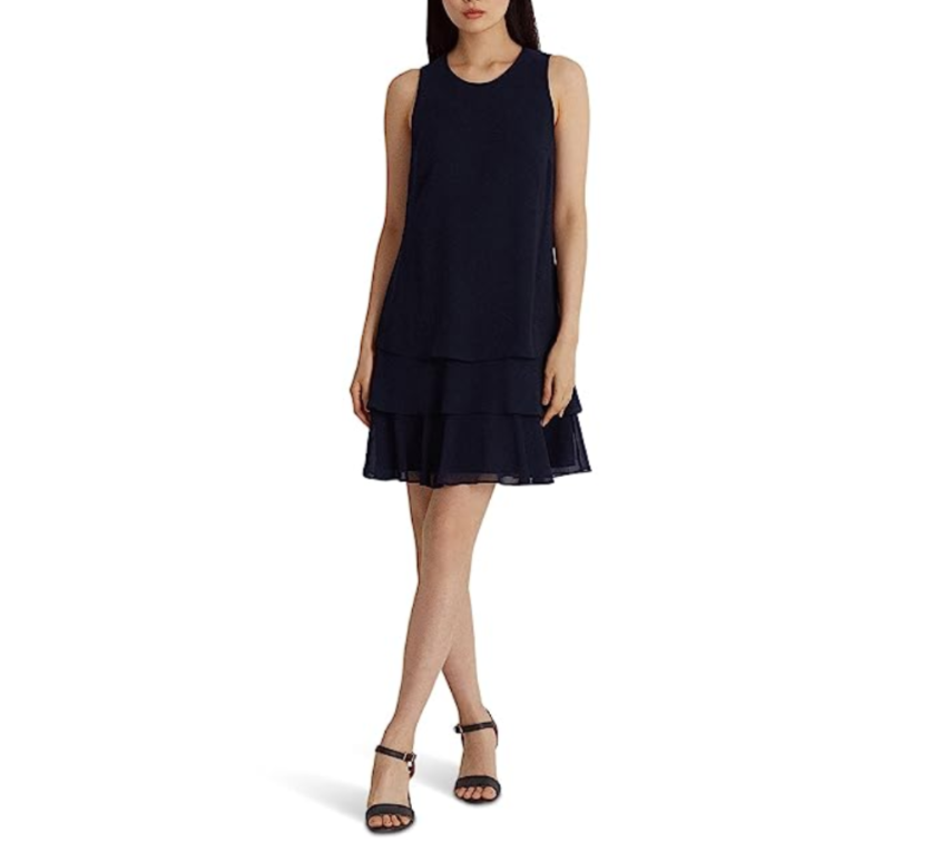 Lauren Ralph Lauren Crinkle Georgette Shift Dress MSRP $135