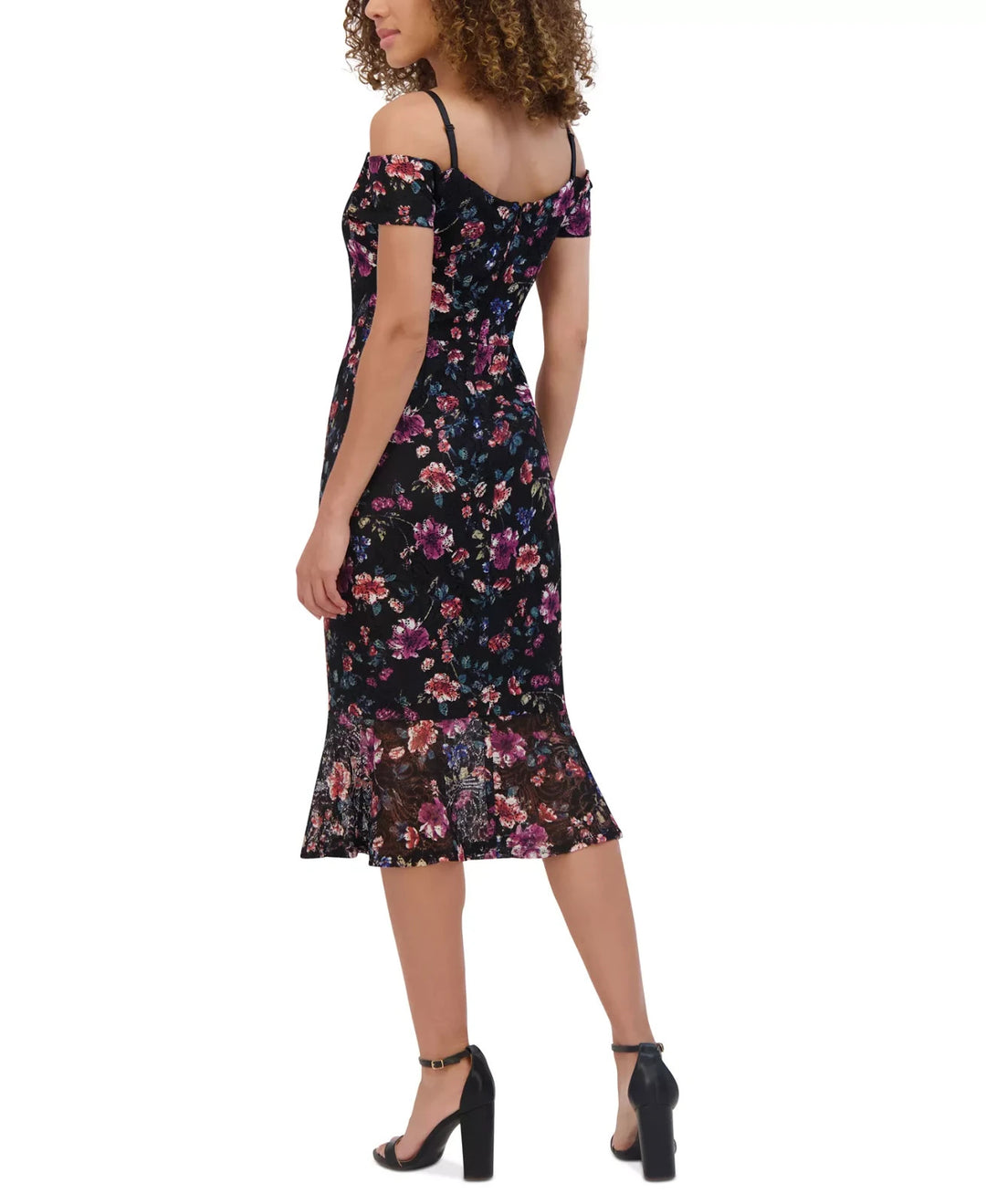 Siena Off-the-Shoulder Printed Floral Lace Midi Dress MSRP $128