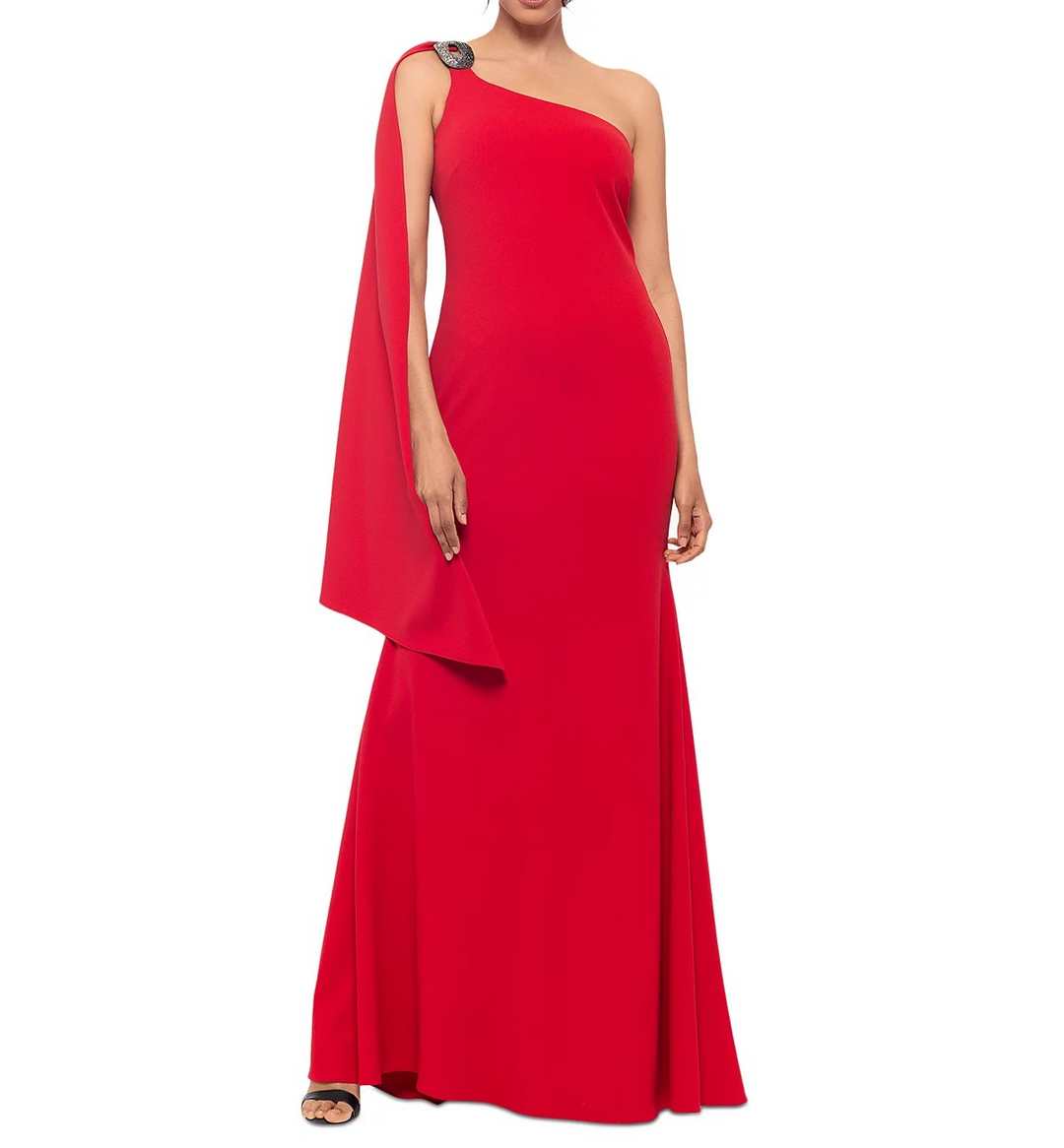 Betsy & Adam Women's Hardware Draped One-Shoulder Gown MSRP $279