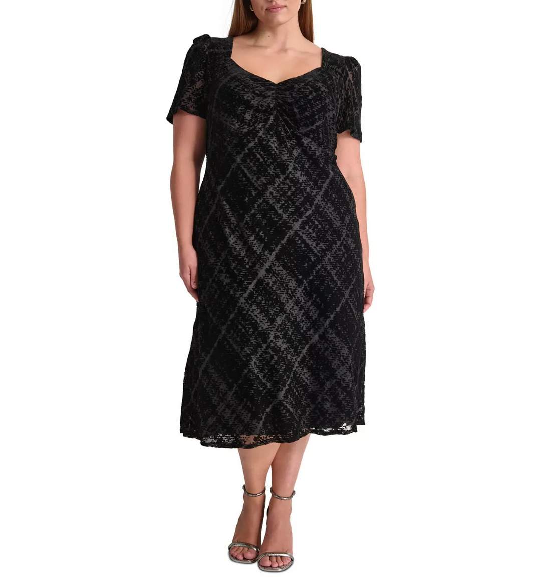 DKNY Plus Size Textured Sweetheart-Neck Midi Dress MSRP $ 149
