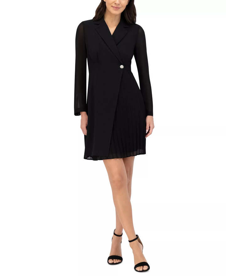 Vince Camuto Signature-Stretch Pleated-Chiffon Dress MSRP $188